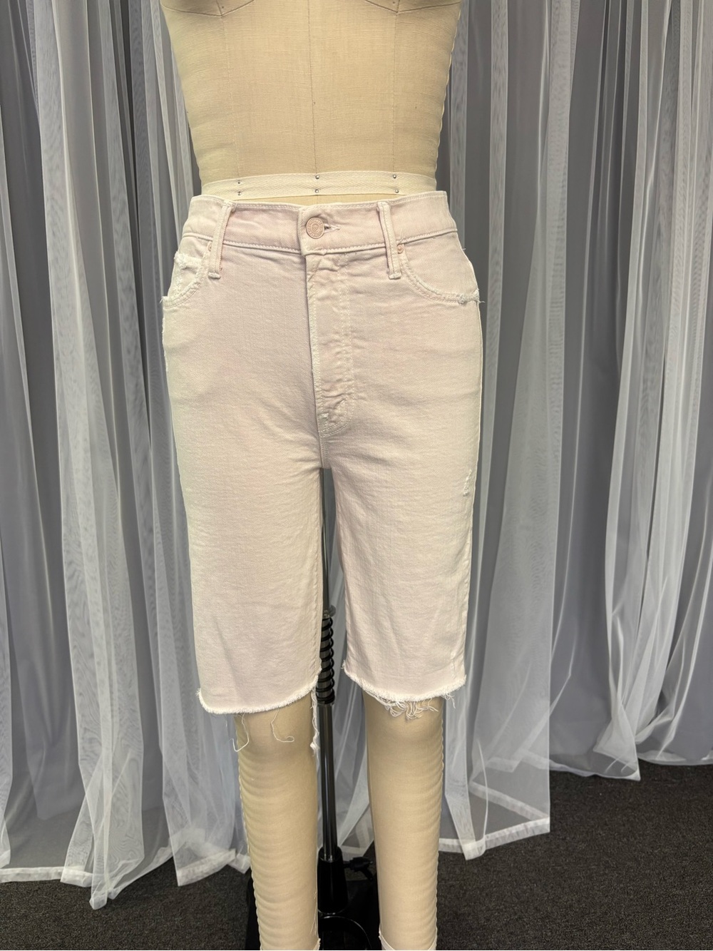 Women's Mother High-Rise Pale Pink Blush Denim Bermuda Shorts